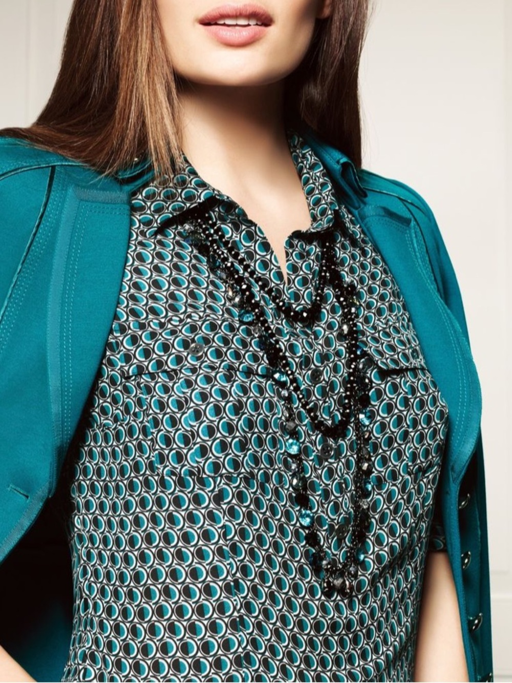 WHBM TEAL & BLACK JEWELED GUNMETAL LONG NECKLACE